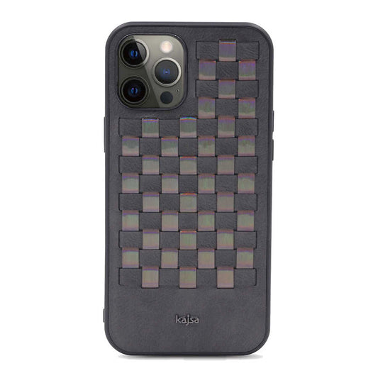 Apple iPhone 12 Pro Max Kılıf Kajsa Preppie Serisi Spotlight Woven Kapak Gri