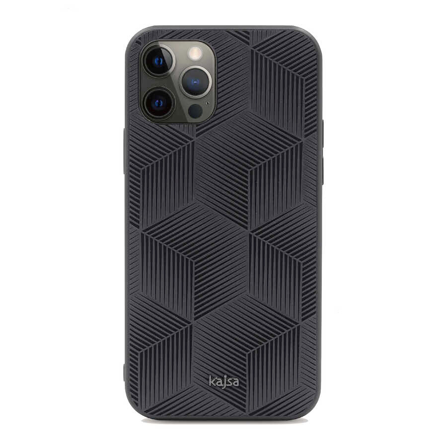 Apple iPhone 12 Pro Max Kılıf Kajsa Splendid Serisi 3D Cube Kapak Siyah