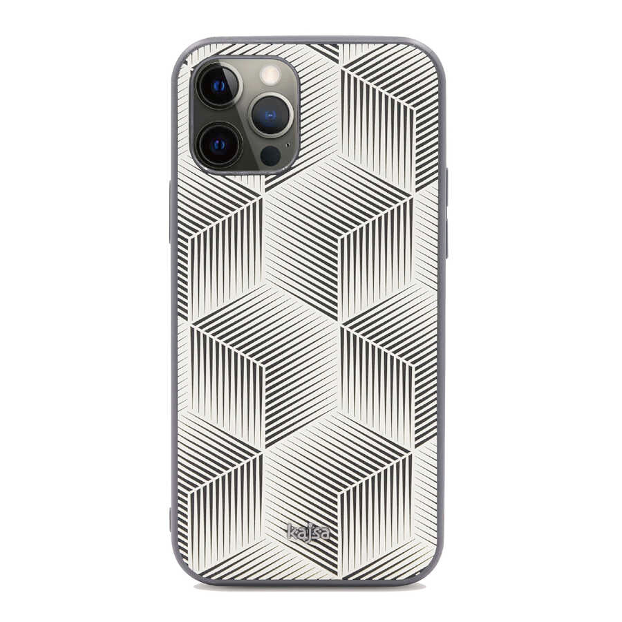 Apple iPhone 12 Pro Max Kılıf Kajsa Splendid Serisi 3D Cube Kapak Beyaz