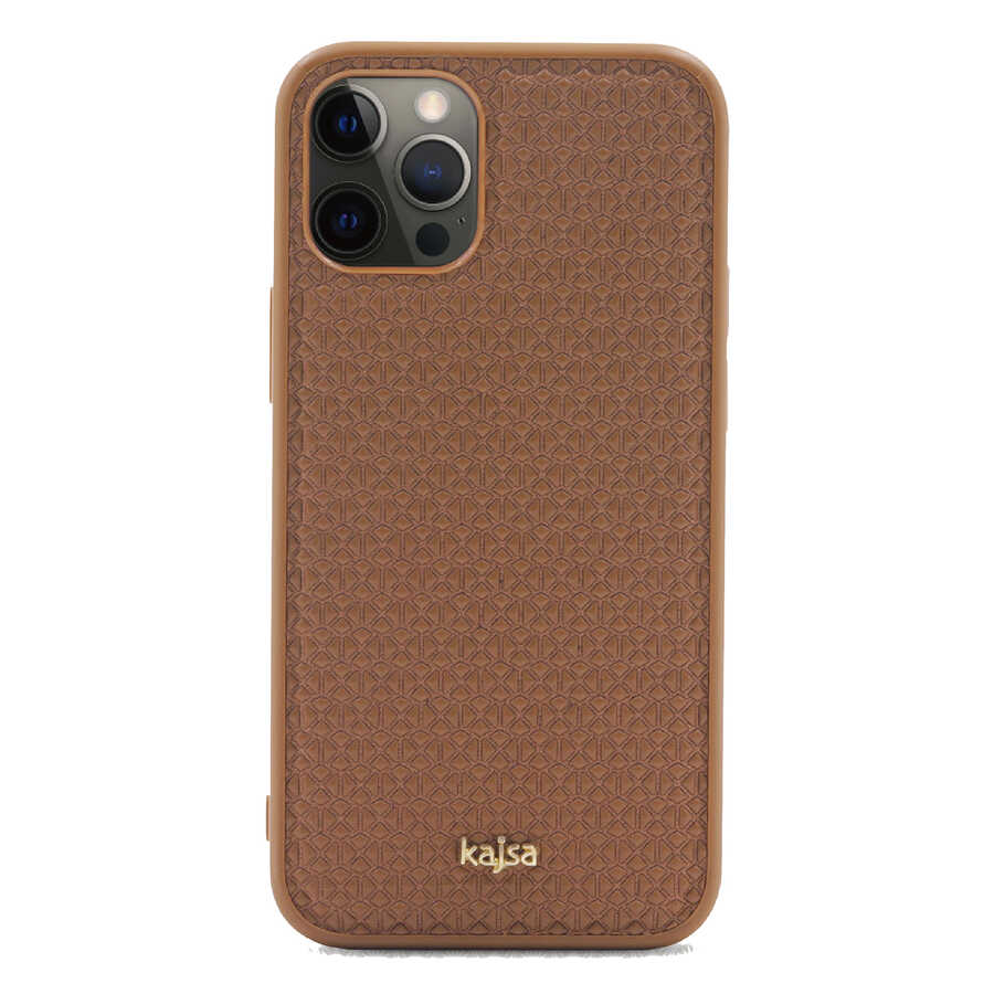 Apple iPhone 12 Pro Max Kılıf Kajsa Splendid Serisi 3D Leaf Kapak Kahverengi