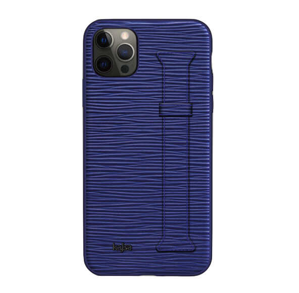Apple iPhone 12 Pro Max Kılıf Kajsa Wave Pattern Handstrap Kapak Mavi