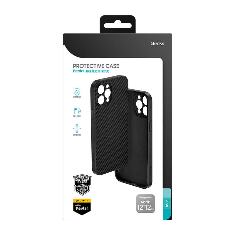 Apple iPhone 12 Pro Max Case Carbon Fiber Benks Hybrid Kevlar Cover Black