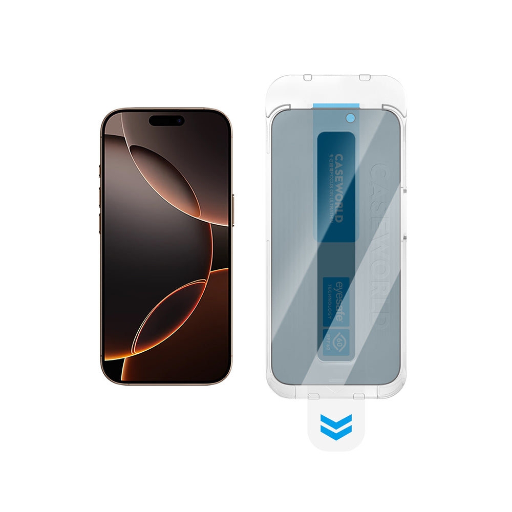Apple iPhone 13 CaseWorld Applicator Series 2.5D Eyesafe Blue Light Technology 0.33mm Privacy Tempered Glass Screen Protector + Application Tool Black