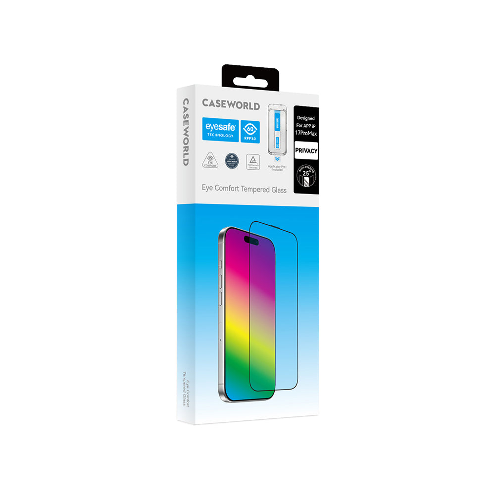 Apple iPhone 13 CaseWorld Applicator Series 2.5D Eyesafe Blue Light Technology 0.33mm Privacy Tempered Glass Screen Protector + Application Tool Black