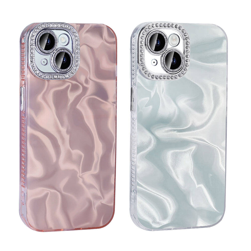 Apple iPhone 13 Airbag Case with Shiny Stone Detail Design Zore Esila Cover White