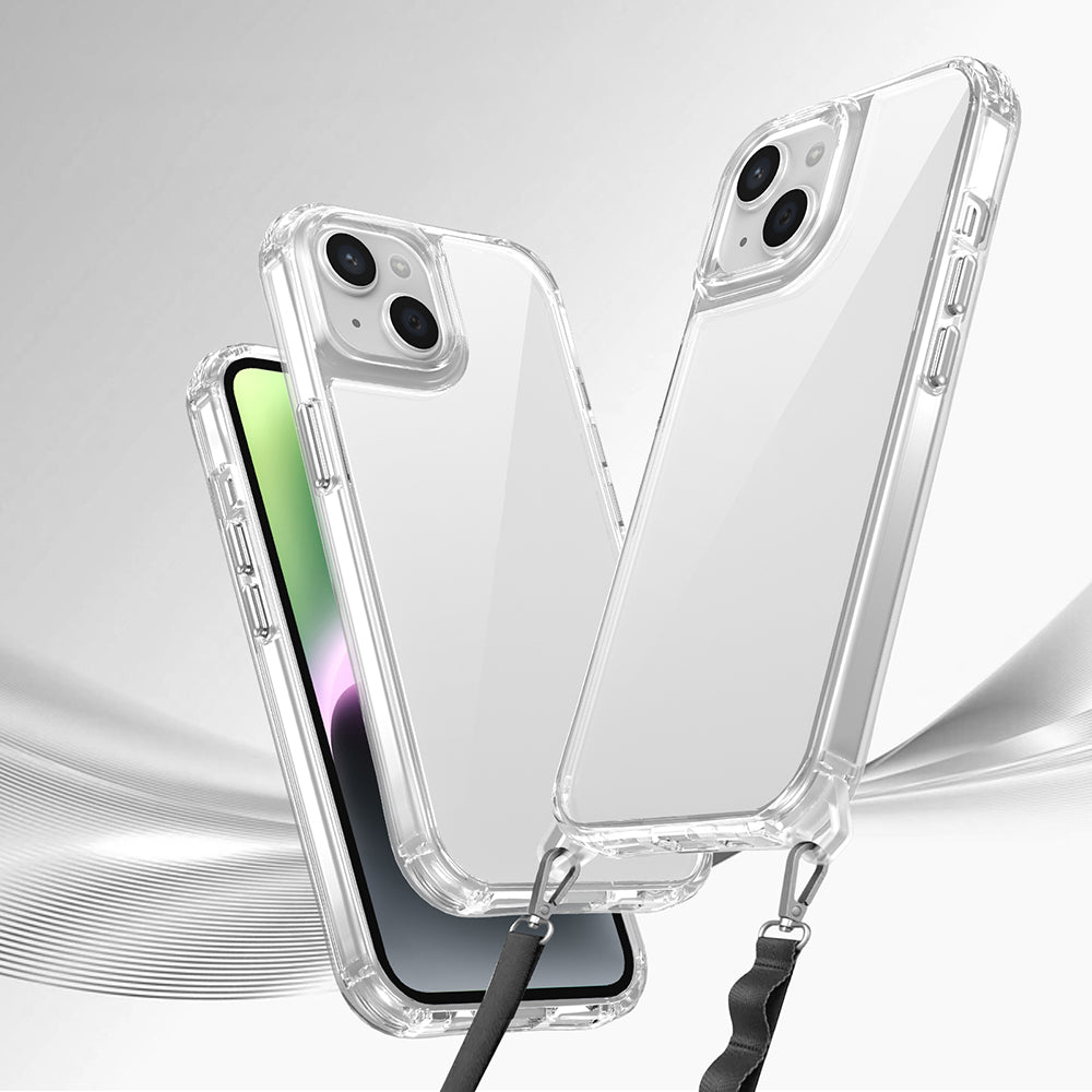 Apple iPhone 13 Case Airbag Attachable Strap Zore Snap Silicone Cover Transparent