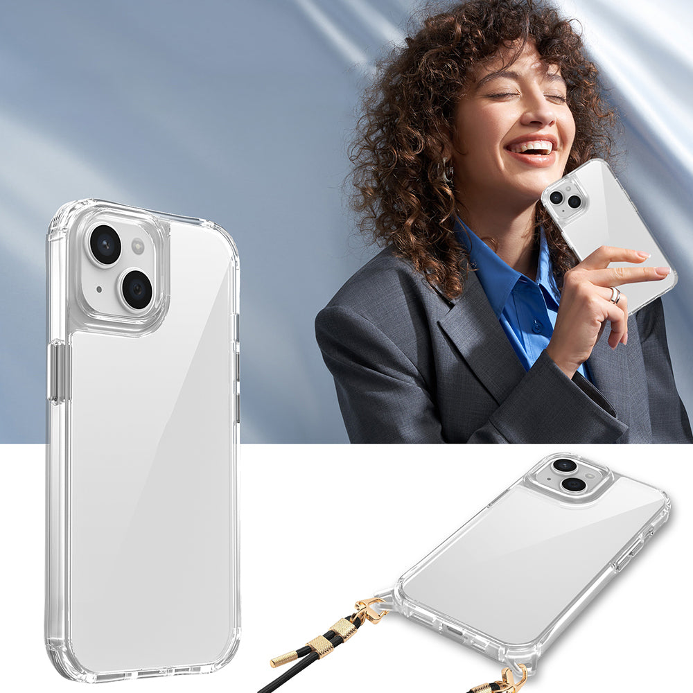 Apple iPhone 13 Case Airbag Attachable Strap Zore Snap Silicone Cover Transparent