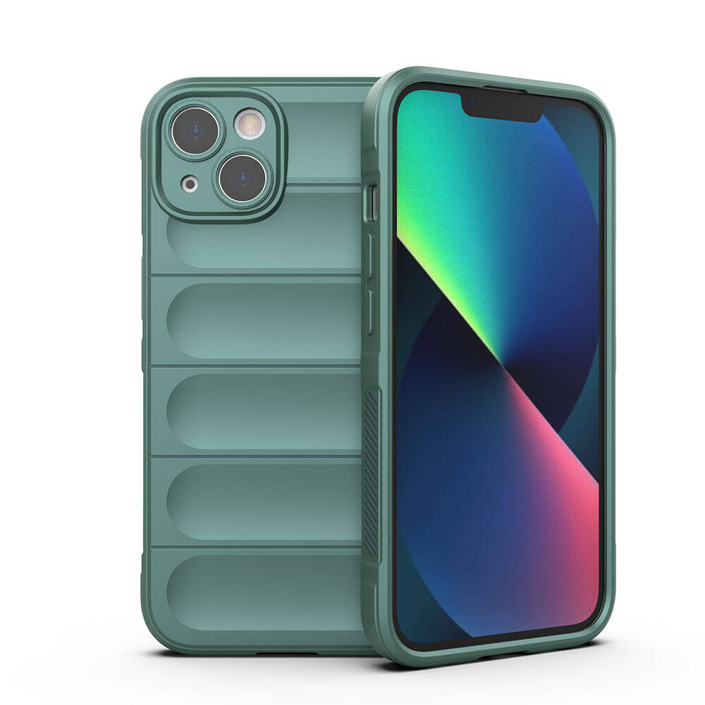 Apple iPhone 13 Case Flexible TPU Hollow Back Surface Design Zore Ethnic Silicone Cover Dark Green