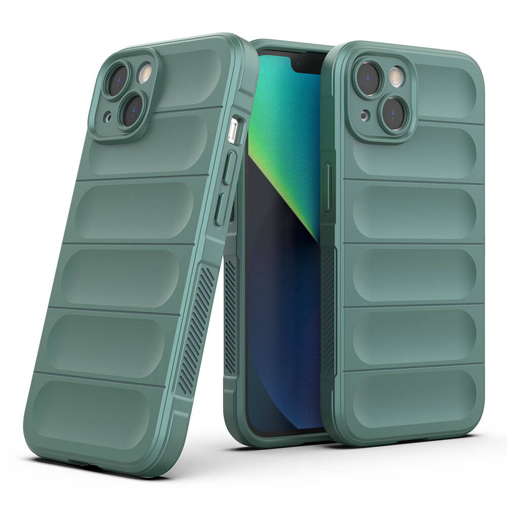 Apple iPhone 13 Case Flexible TPU Hollow Back Surface Design Zore Ethnic Silicone Cover Dark Green