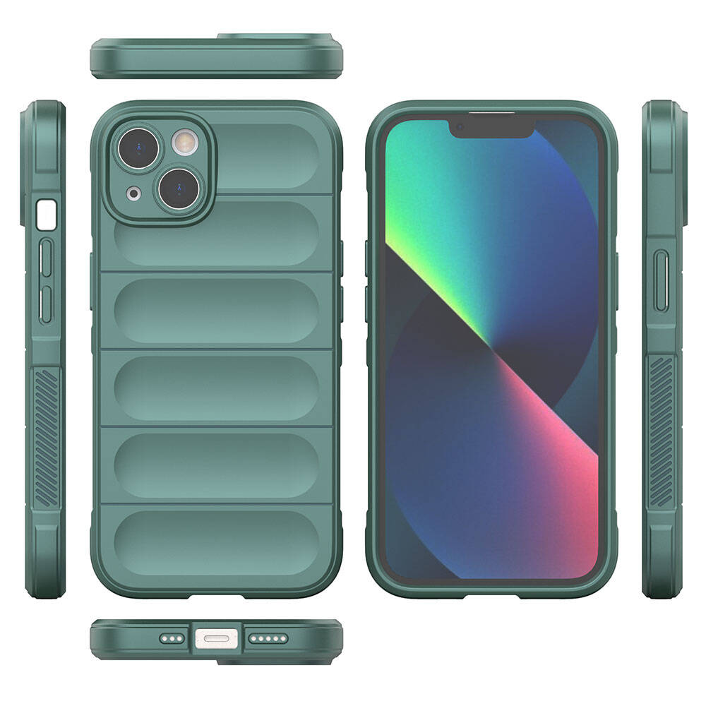 Apple iPhone 13 Case Flexible TPU Hollow Back Surface Design Zore Ethnic Silicone Cover Dark Green