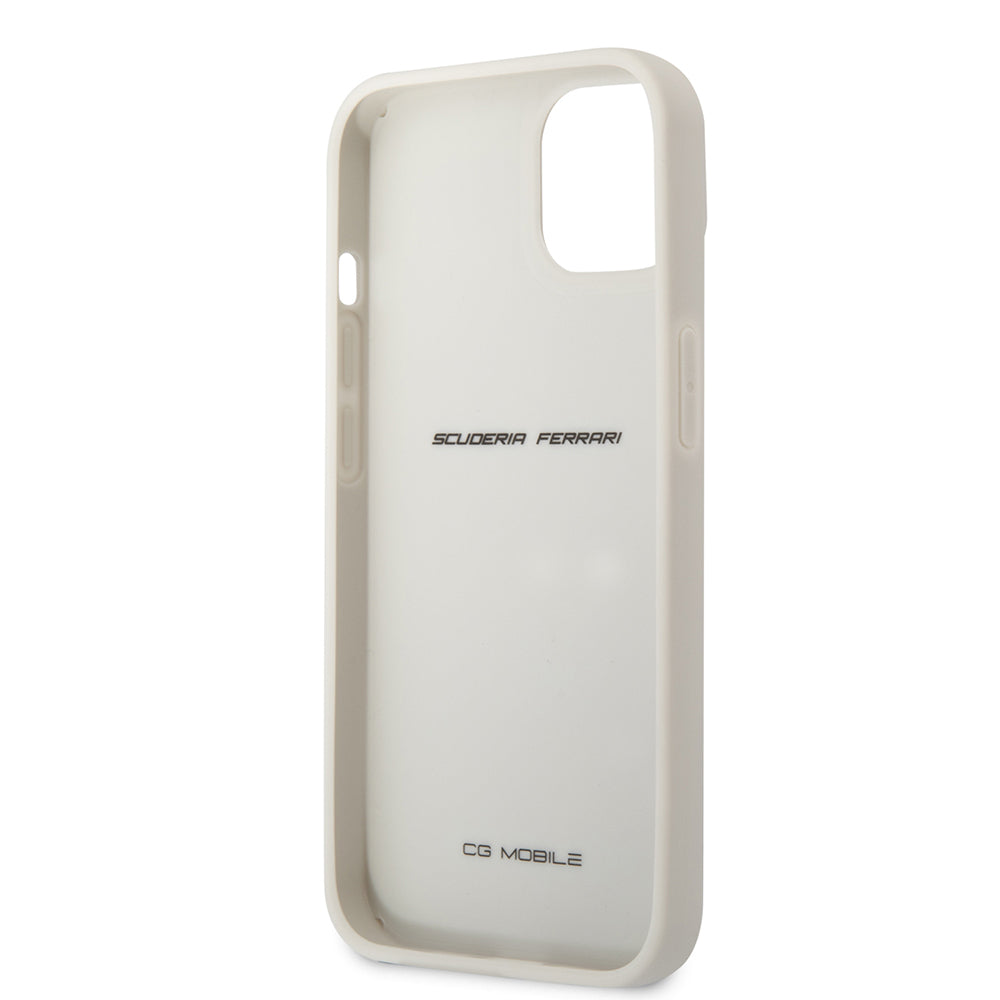 Apple iPhone 13 Case Ferrari Original Licensed Classic Metal Logo Carbon Design Cover Silver