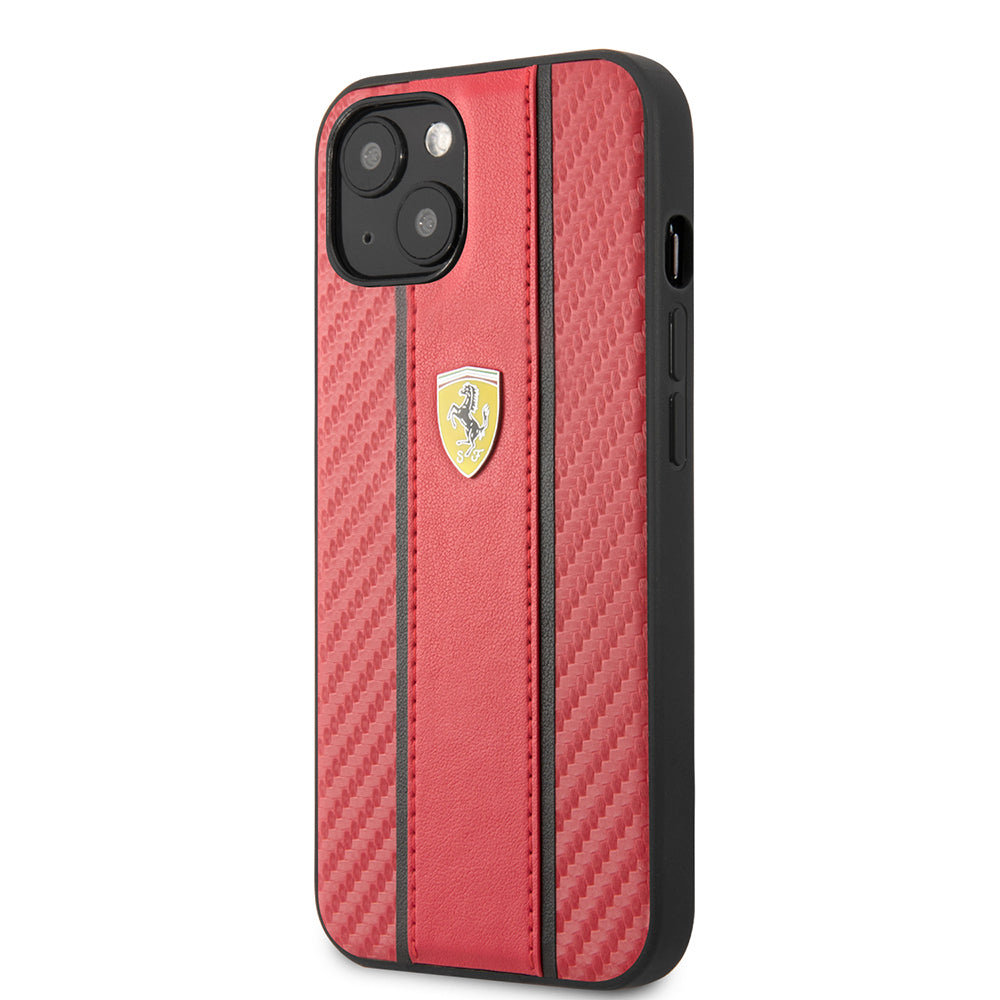 Apple iPhone 13 Kılıf Ferrari Orjinal Lisanslı PU Deri Ve Karbon Dizayn Kapak Siyah