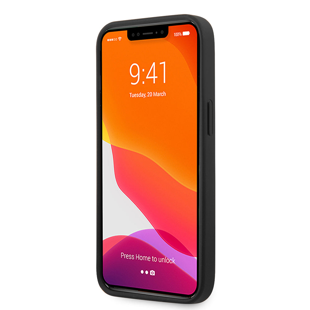 Apple iPhone 13 Kılıf Ferrari Orjinal Lisanslı PU Deri Ve Karbon Dizayn Kapak Siyah