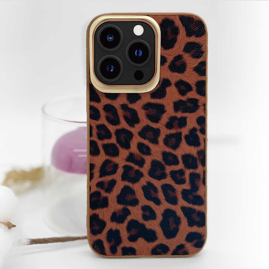 Apple iPhone 13 Kılıf Kajsa Glamorous Serisi Leopard Combo Kapak Sarı