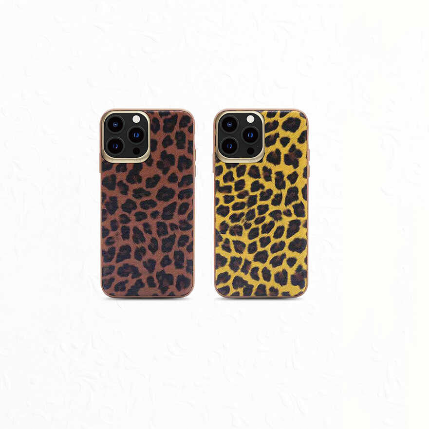 Apple iPhone 13 Kılıf Kajsa Glamorous Serisi Leopard Combo Kapak Sarı