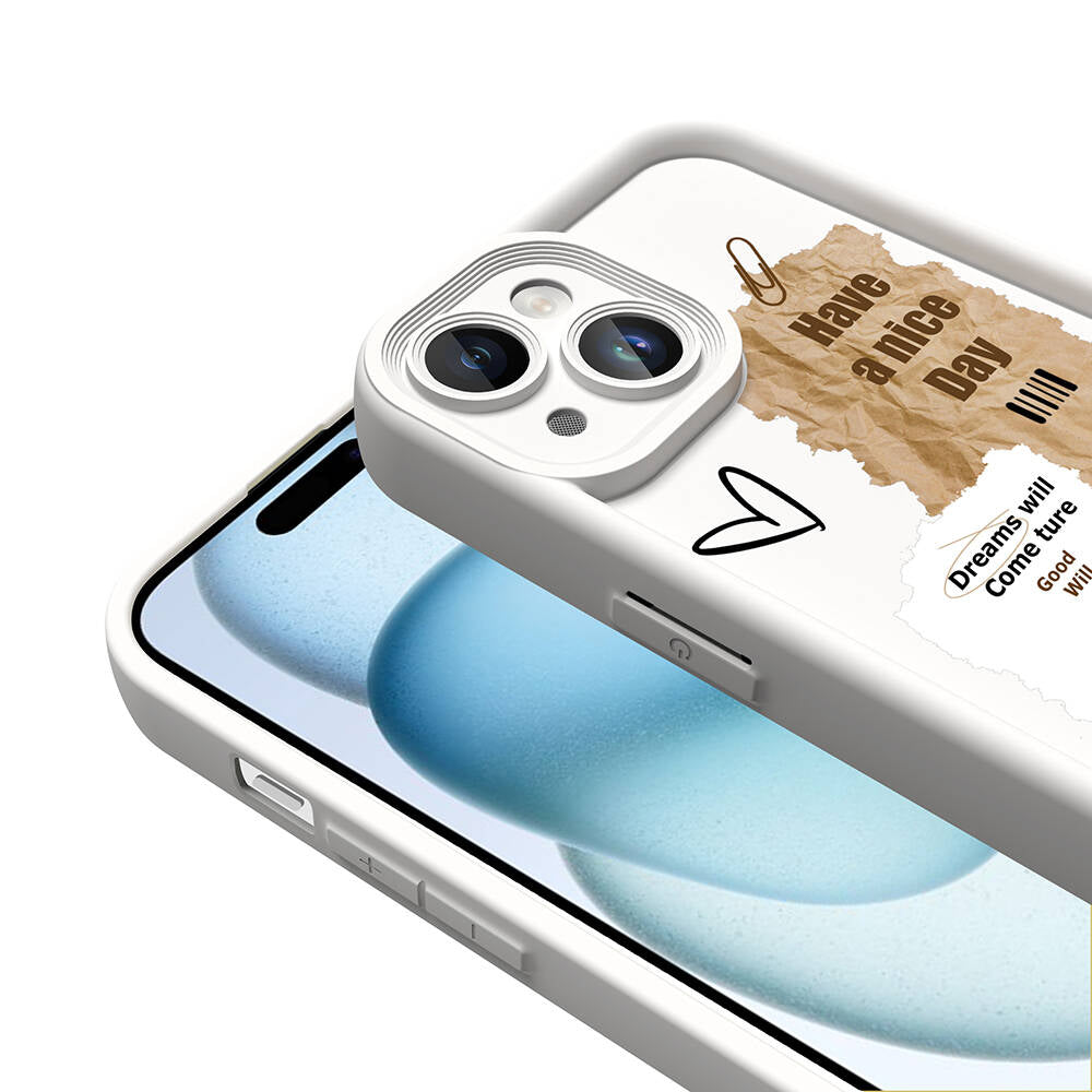 Apple iPhone 13 Case Camera Protection Printed Back Surface Zore Classy Cover White