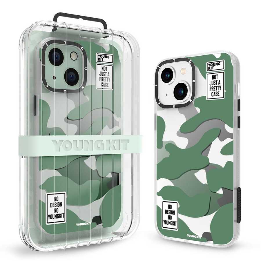 Apple iPhone 13 Case YoungKit Camouflage Series Cover Green