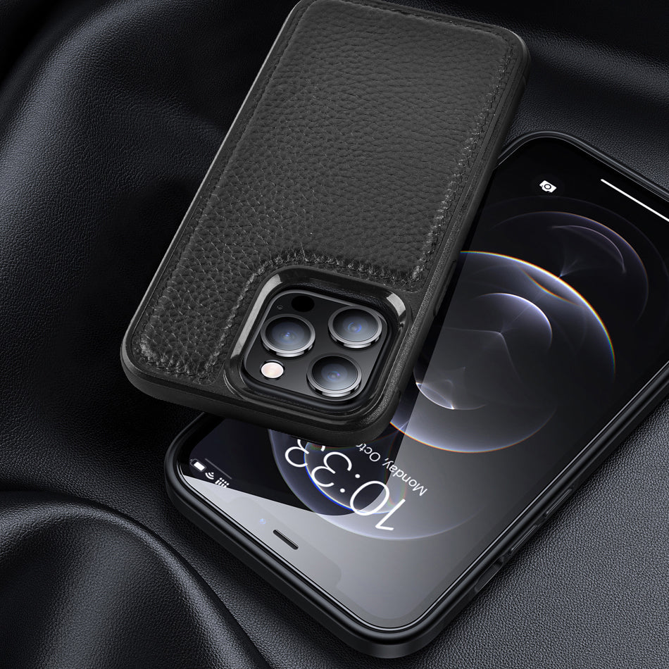 Apple iPhone 13 Mini Case Wiwu Genuine Leather Plastic Calfskin Original Leather Cover Black