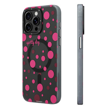 Apple iPhone 13 Pro Kılıf M-safe Şarj Özellikli Polka Dot Desenli Youngkit Spots Serisi Kapak Beyaz