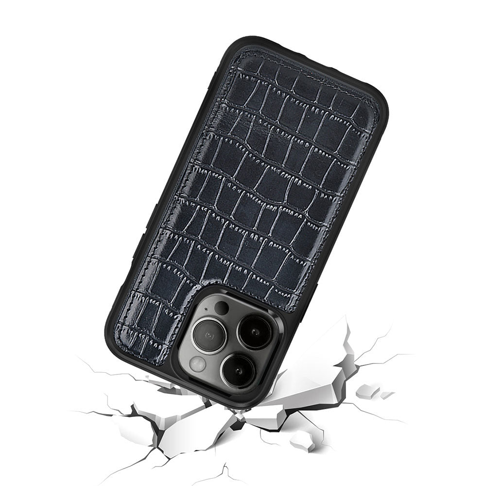 Apple iPhone 13 Pro Case Wiwu Croco Pattern Calfskin Original Leather Cover Black