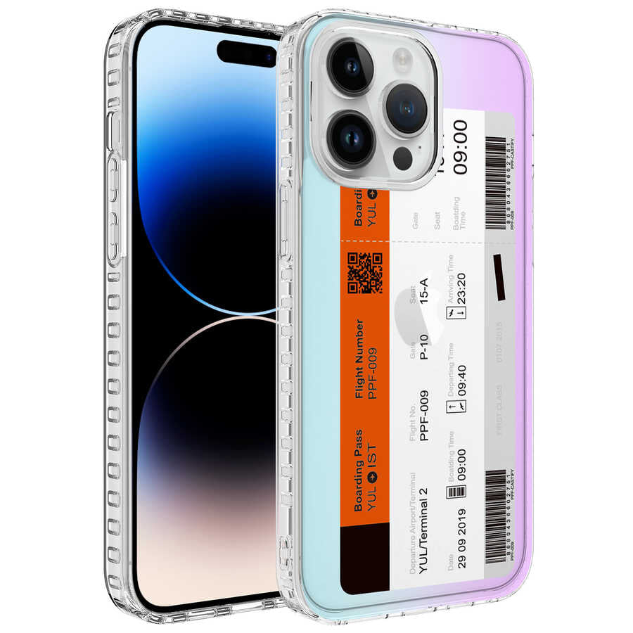 Apple iPhone 13 Pro Max Kılıf Airbag Kenarlı Renkli Desenli Silikon Zore Elegans Kapak