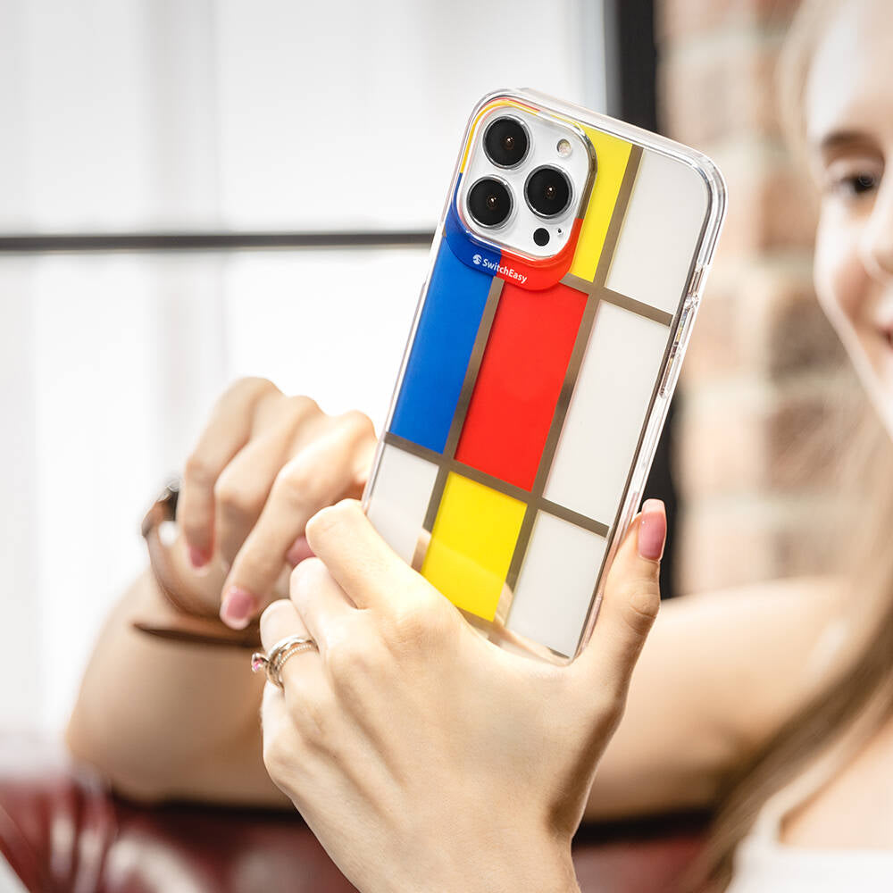 Apple iPhone 13 Pro Max Kılıf Çift IMD Baskılı Lisanslı Switcheasy Artist Mondrian Kapak Sarı