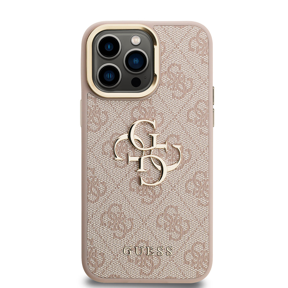 Apple iPhone 13 Pro Max Case Guess Original Licensed PU Leather 4G Patterned Metal Large 4G and Text Logo Camera Stand Cover Brown