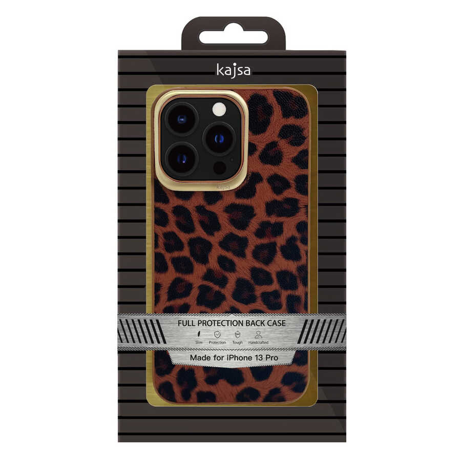 Apple iPhone 13 Pro Max Kılıf Kajsa Glamorous Serisi Leopard Combo Kapak Sarı