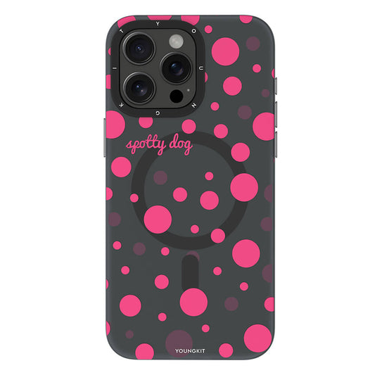 Apple iPhone 13 Pro Max Kılıf M-safe Şarj Özellikli Polka Dot Desenli Youngkit Spots Serisi Kapak Gri