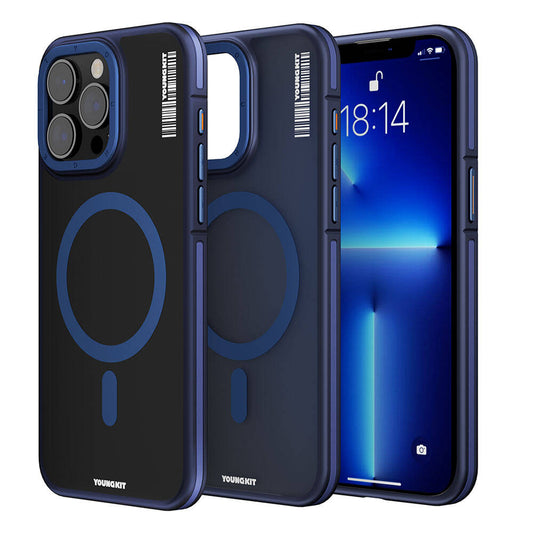 Apple iPhone 13 Pro Max Kılıf M-safe Şarj Özellikli Youngkit Rock Sand Serisi Kapak Mavi