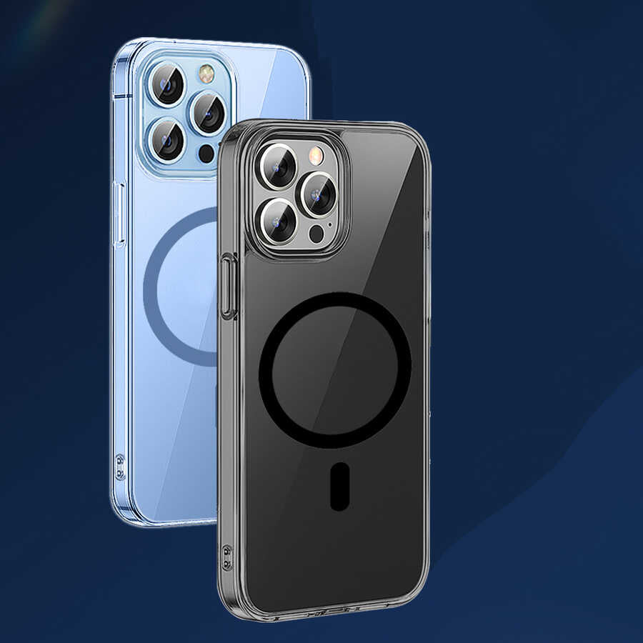 Apple iPhone 13 Wiwu M-safe Şarj Özellikli Lens Korumalı Şeffaf Silikon Kapak Siyah