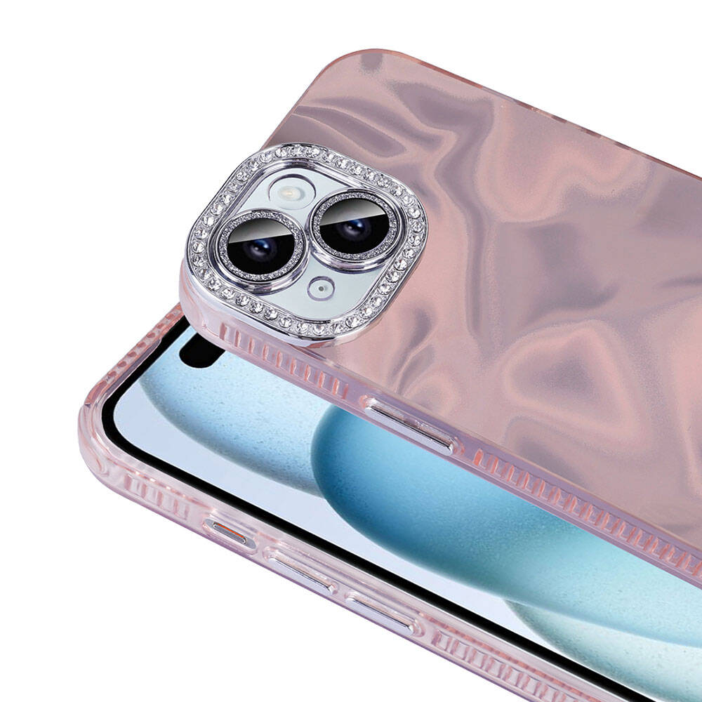Apple iPhone 14 Airbag Case with Shiny Stone Detail Design Zore Esila Cover Pink
