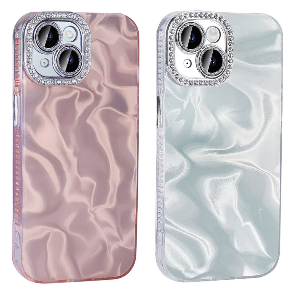 Apple iPhone 14 Airbag Case with Shiny Stone Detail Design Zore Esila Cover Pink
