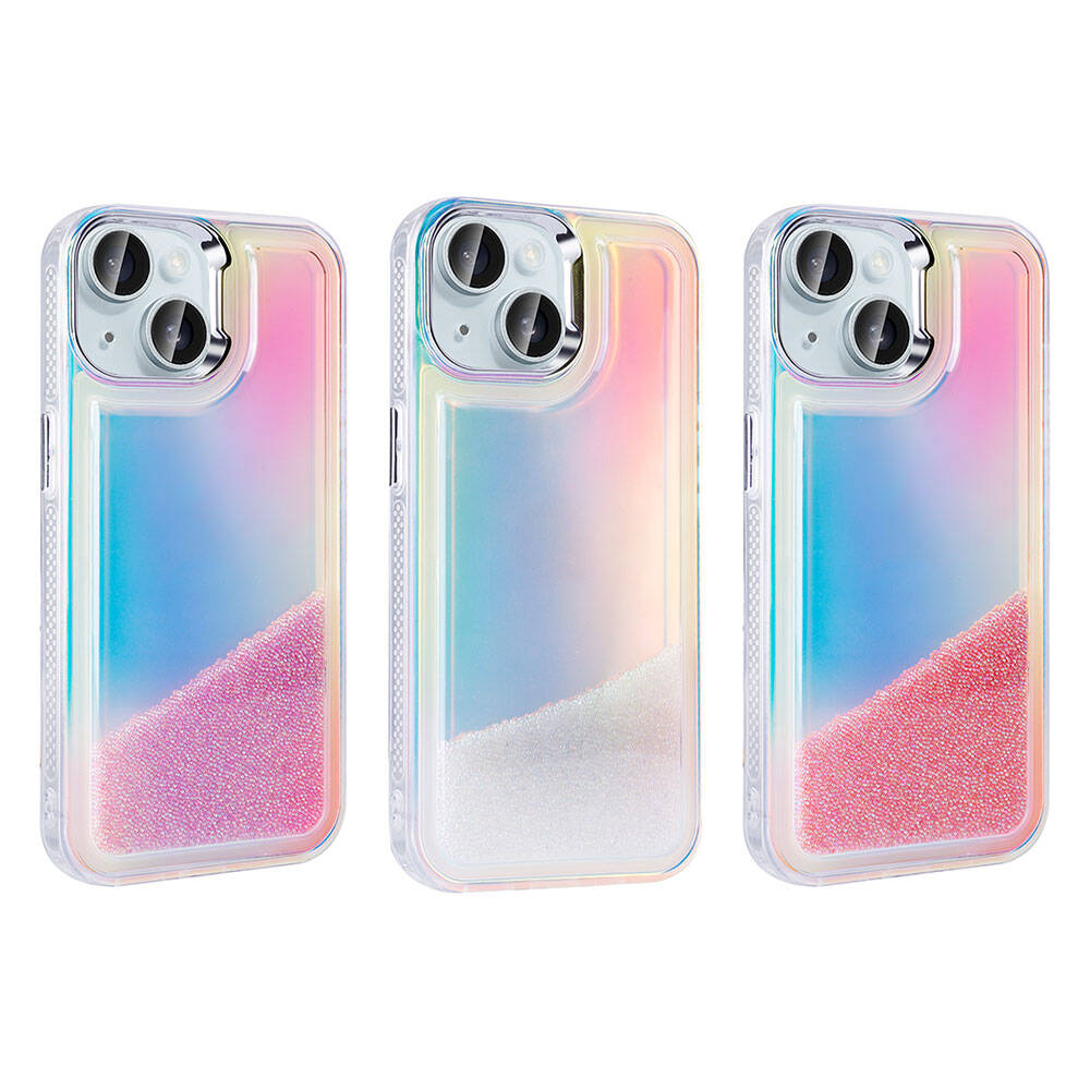 Apple iPhone 14 Airbag Colorful Back Surface Bead Design Zore Sand Cover Purple