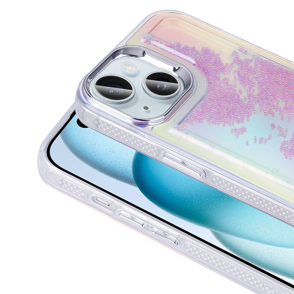 Apple iPhone 14 Airbag Colorful Back Surface Bead Design Zore Sand Cover Purple