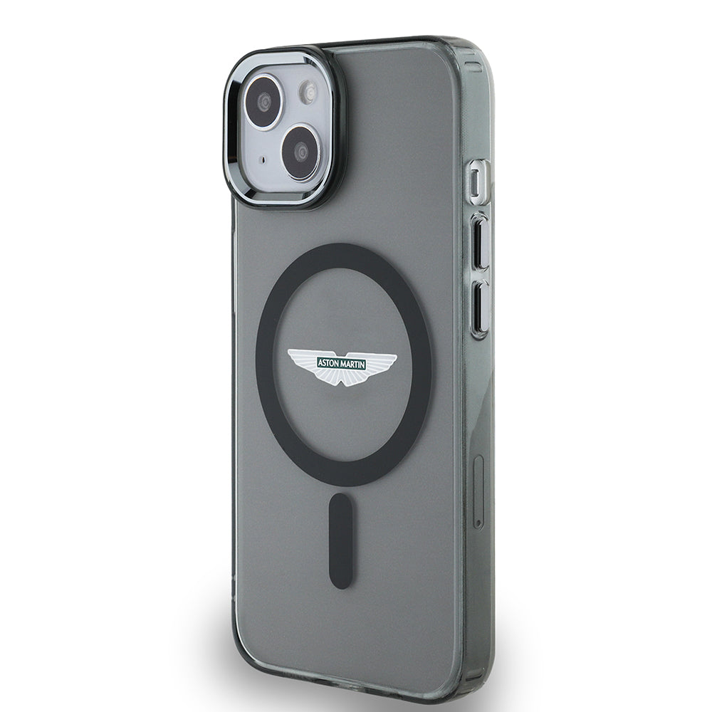 Apple iPhone 14 Case Aston Martin Original Licensed M-Safe Charging Feature IML Print Logo Metal Button Cover Black