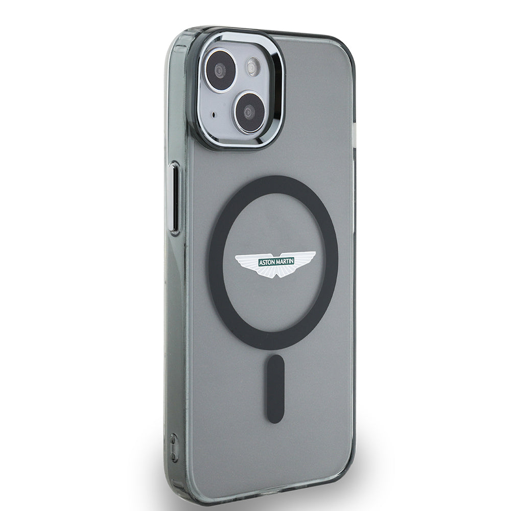 Apple iPhone 14 Case Aston Martin Original Licensed M-Safe Charging Feature IML Print Logo Metal Button Cover Black