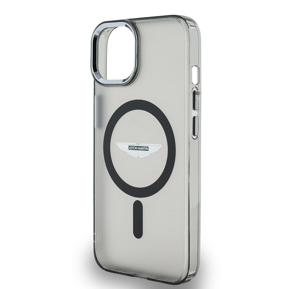 Apple iPhone 14 Case Aston Martin Original Licensed M-Safe Charging Feature IML Print Logo Metal Button Cover Black