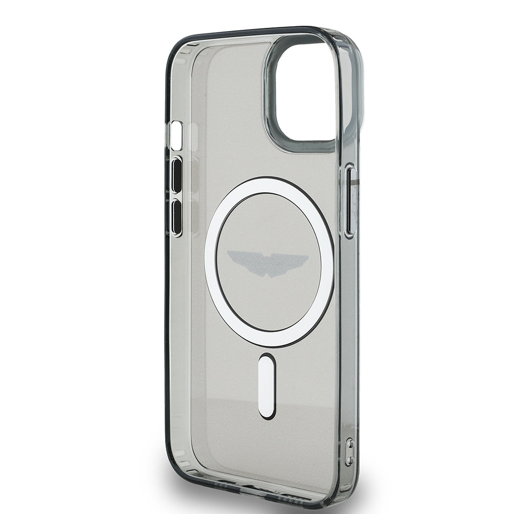 Apple iPhone 14 Kılıf Aston Martin Orjinal Lisanslı M-safe Şarj Özellikli IML Baskı Logolu Metal Düğmeli Kapak Siyah