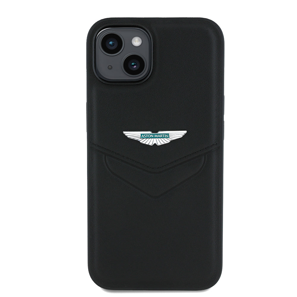 Apple iPhone 14 Case Aston Martin Original Licensed Victory Design PU Leather Metal Logo Cover Black