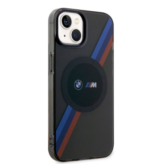 Apple iPhone 14 Kılıf BMW M-safe Şarj Özellikli Transparan 3 Renkli Şerit Dizayn Kapak Gri