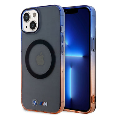 Apple iPhone 14 Kılıf BMW M-safe Şarj Özellikli Transparan Renk Geçişli Dizayn Kapak Gri