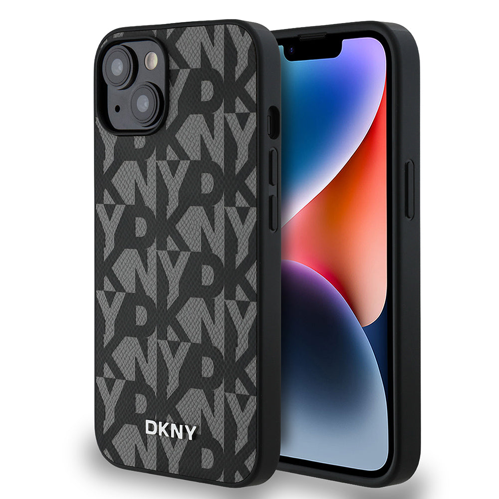 Apple iPhone 14 Case DKNY Original Licensed M-safe Charging Feature 3D Printed Grid Pattern Cover Gray