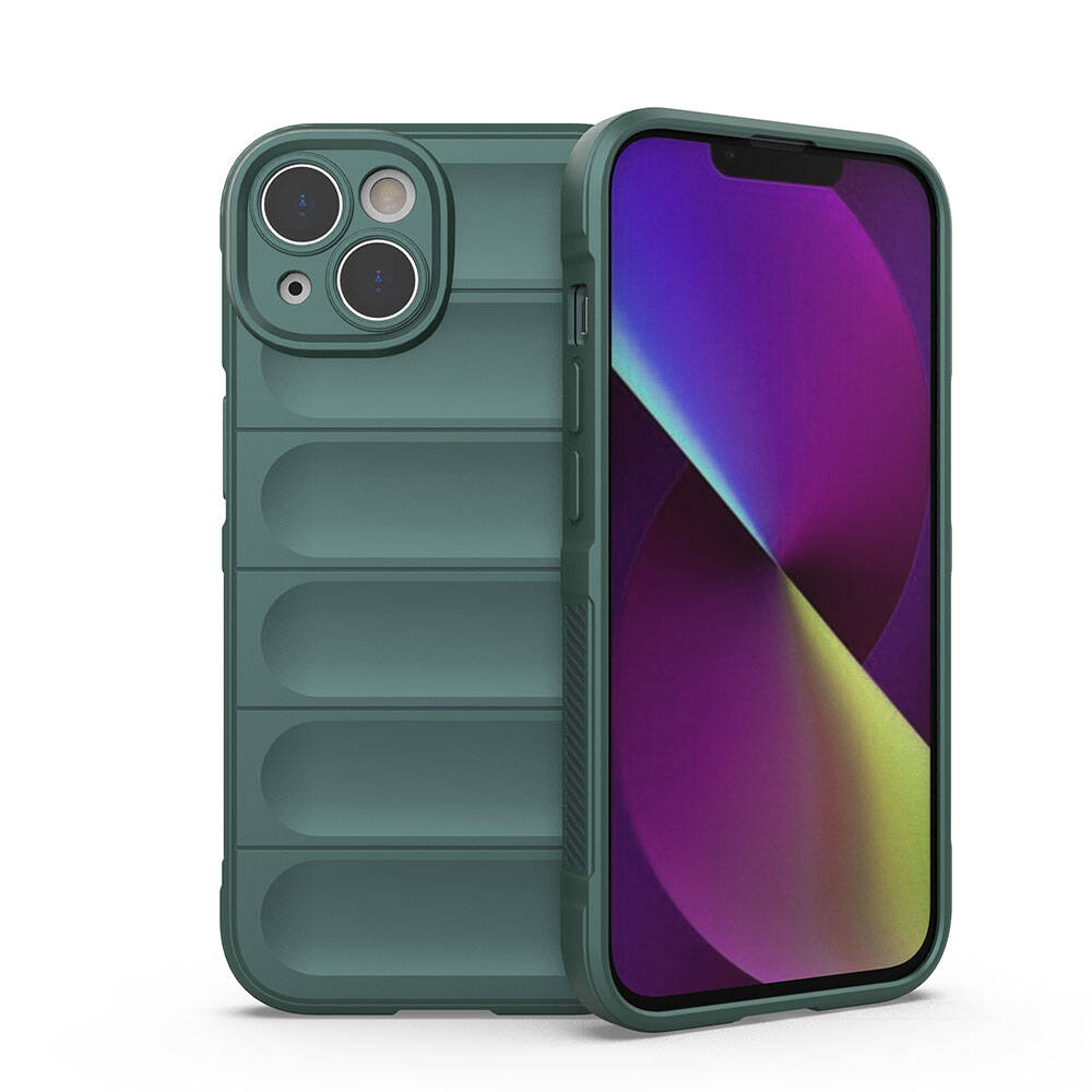 Apple iPhone 14 Case Flexible TPU Hollow Back Surface Design Zore Ethnic Silicone Cover Dark Green