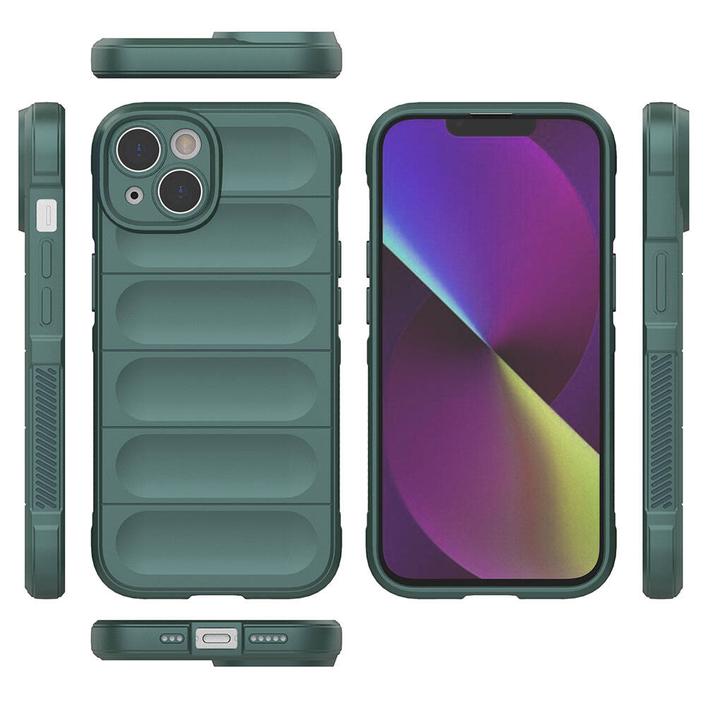 Apple iPhone 14 Case Flexible TPU Hollow Back Surface Design Zore Ethnic Silicone Cover Dark Green