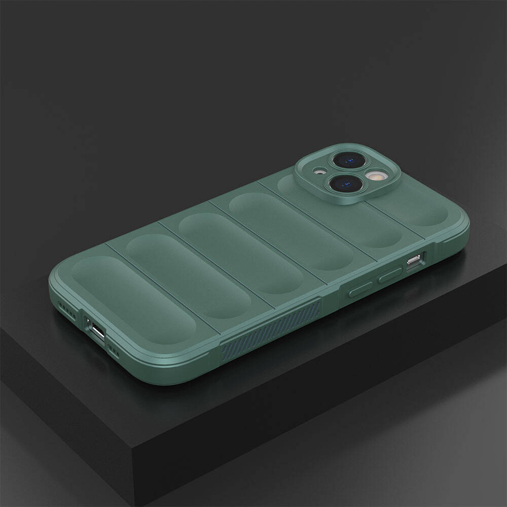 Apple iPhone 14 Case Flexible TPU Hollow Back Surface Design Zore Ethnic Silicone Cover Dark Green