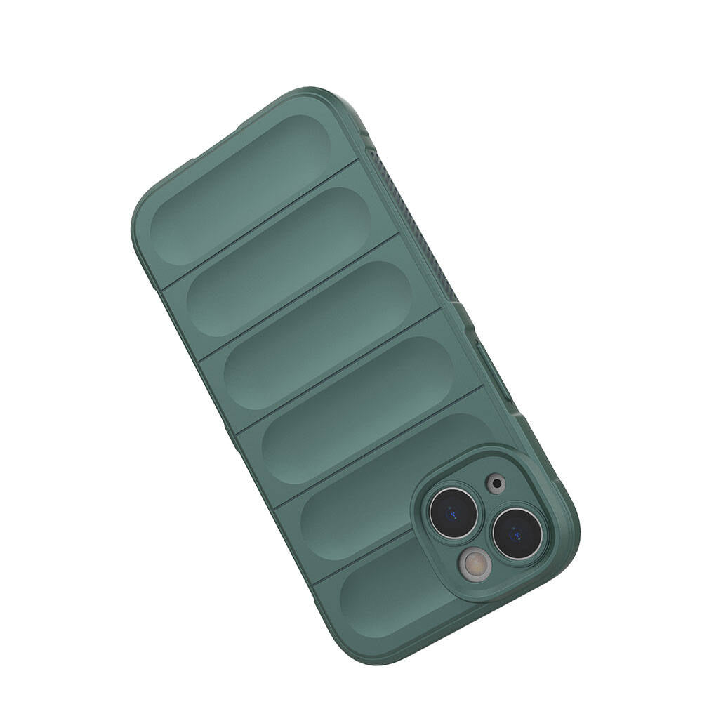 Apple iPhone 14 Case Flexible TPU Hollow Back Surface Design Zore Ethnic Silicone Cover Dark Green
