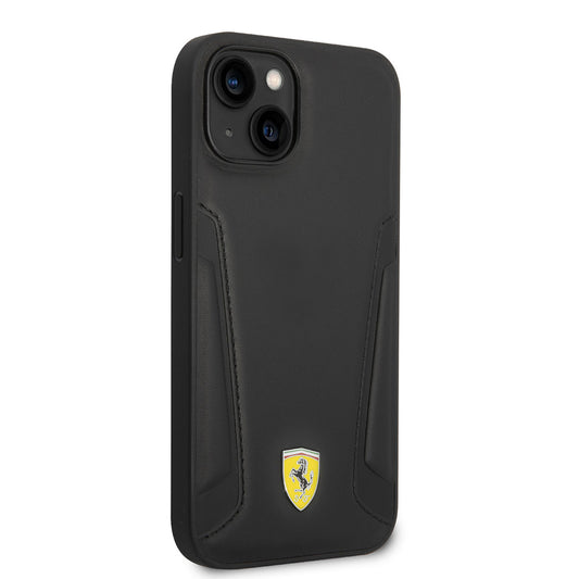 Apple iPhone 14 Kılıf Ferrari M-safe Şarj Özellikli Deri Kenarları Damgalı Dizayn Kapak