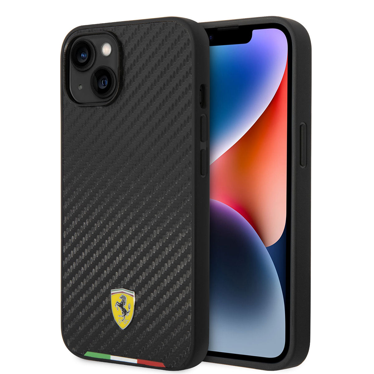 Apple iPhone 14 Case Ferrari M-safe Charging Feature Carbon Italian Flag Design Cover Black