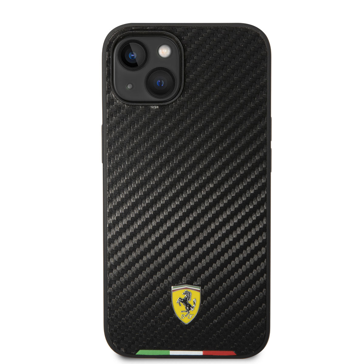 Apple iPhone 14 Case Ferrari M-safe Charging Feature Carbon Italian Flag Design Cover Black